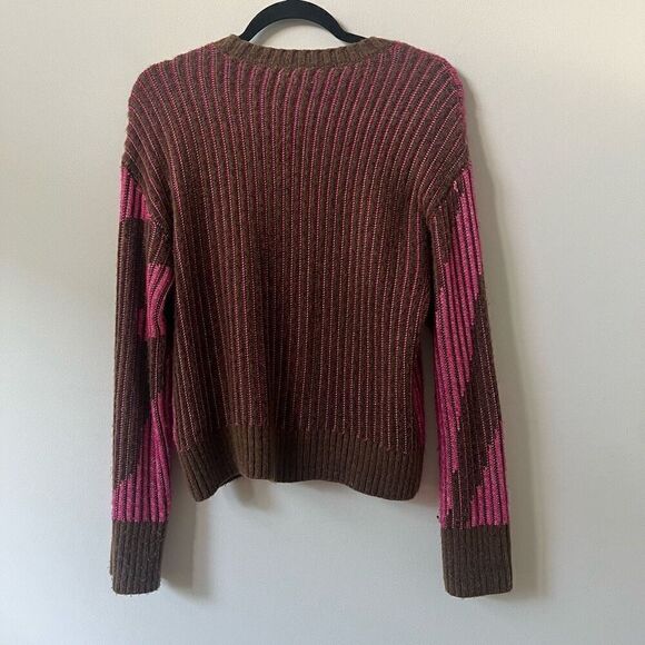 Nine West Women's Pink And Brown Ribbed Crew Neck Pullover Sweater Size XS - Picture 2 of 9